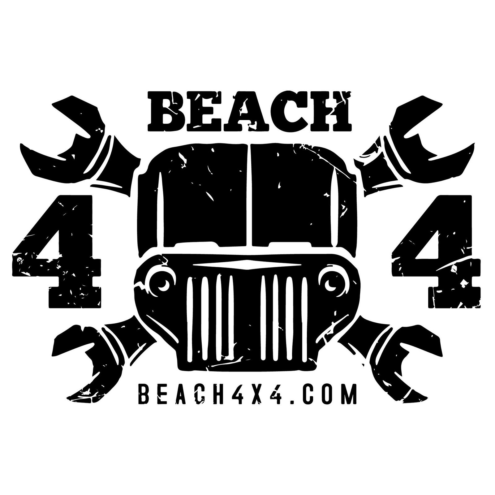 Beach4x4 logo featuring Jeep grille with crossed wrenches - OBX Jeep and 4x4 rentals